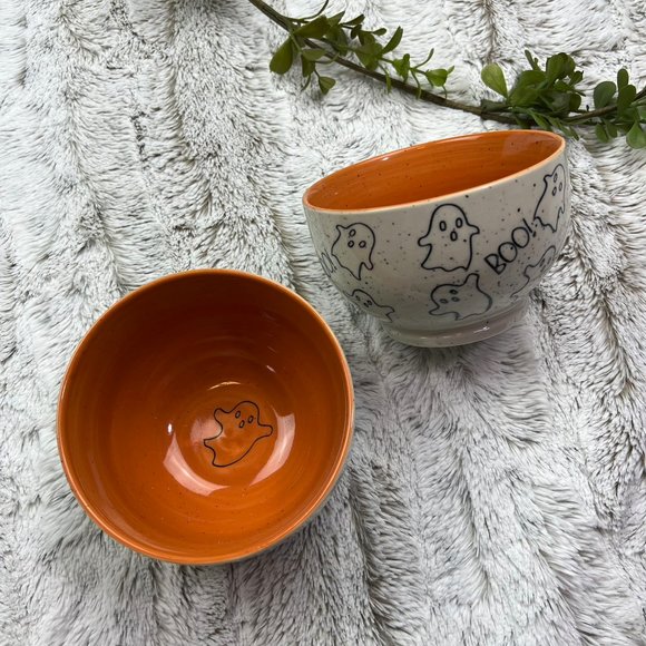 [Meritage] Ghost Bowls Set of 2 Boo! Fall Autumn Halloween Orange - Picture 1 of 8